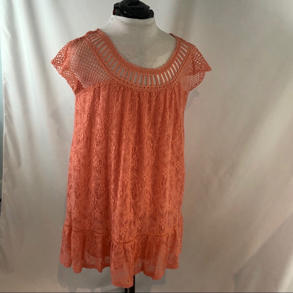 Entries Peach Lined Lace Overlay Dress